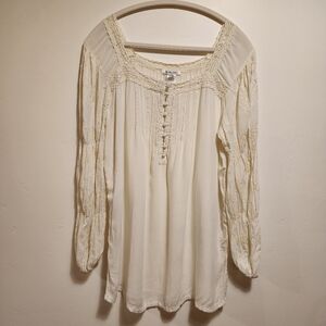 Krista Lee Embroidered Sequined Cream Lace Detail Women's Blouse Lg
